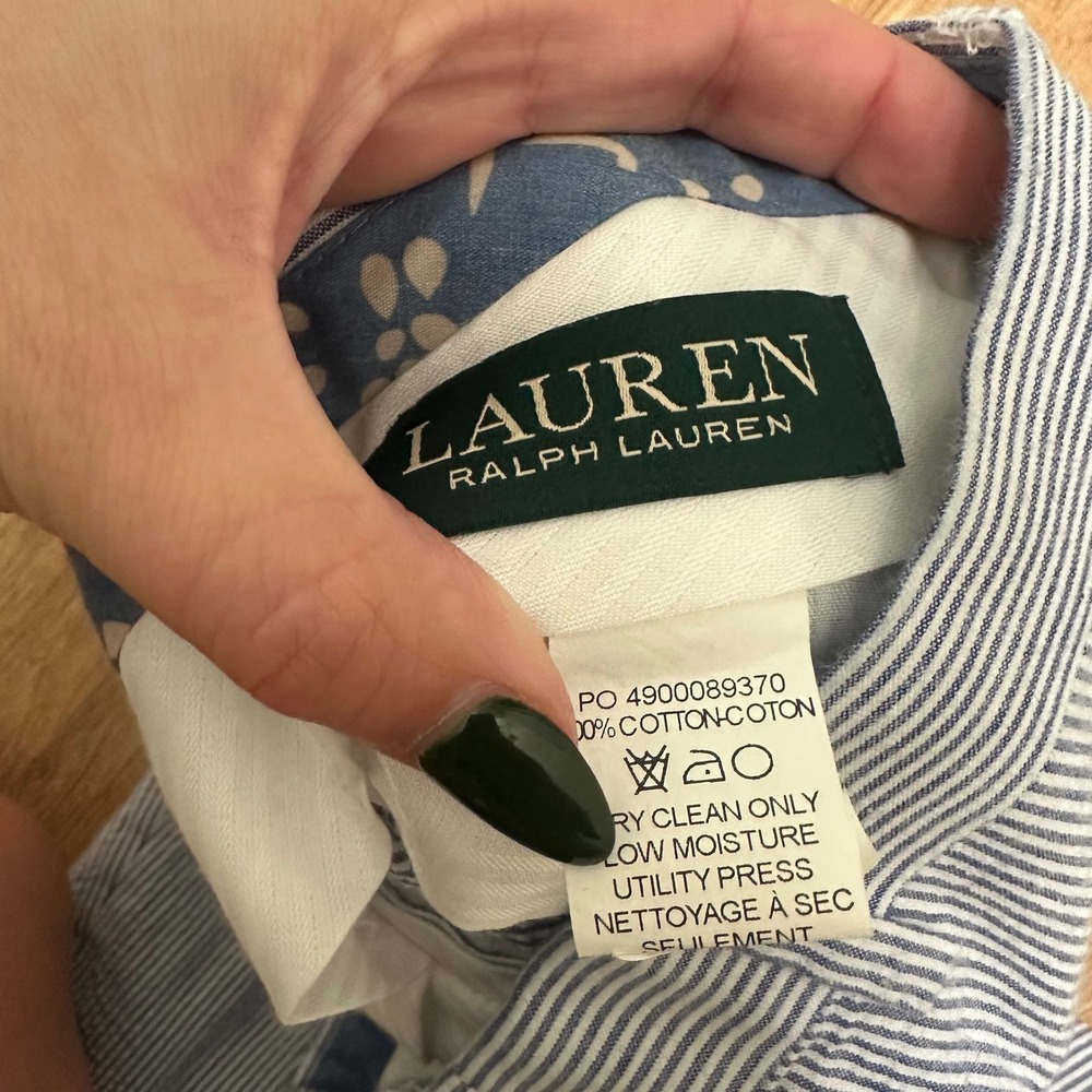 Lauren Ralph Lauren | Blue White Seersucker Pinstripe Straight Leg Pants, 26 - Picture 6 of 7